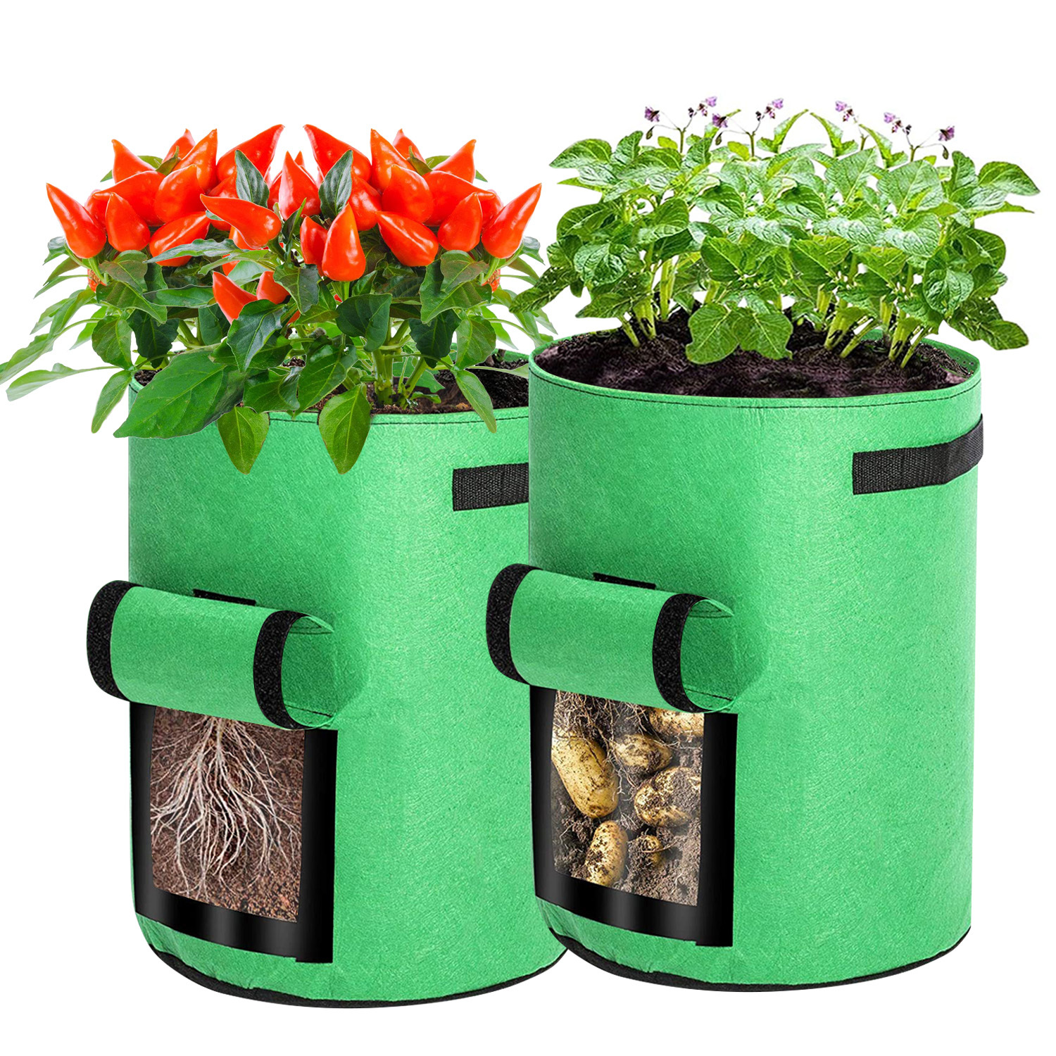 Randaco 30er Set Pflanzsäcke 38 L Aus Vlies Mit Sichtfenster & Griffen, Kartoffel-pflanztaschen Für Gemüse, Balkon & Garten