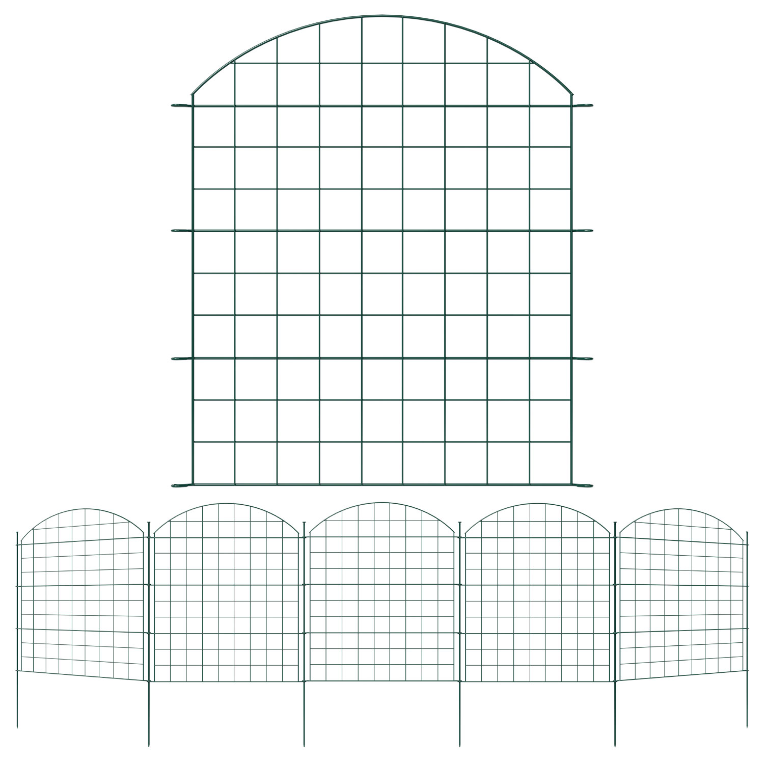 Randaco Teichzaun 5-teilig Grün Aus Metall, Steckzaun Für Garten Und Tiere, Konvex