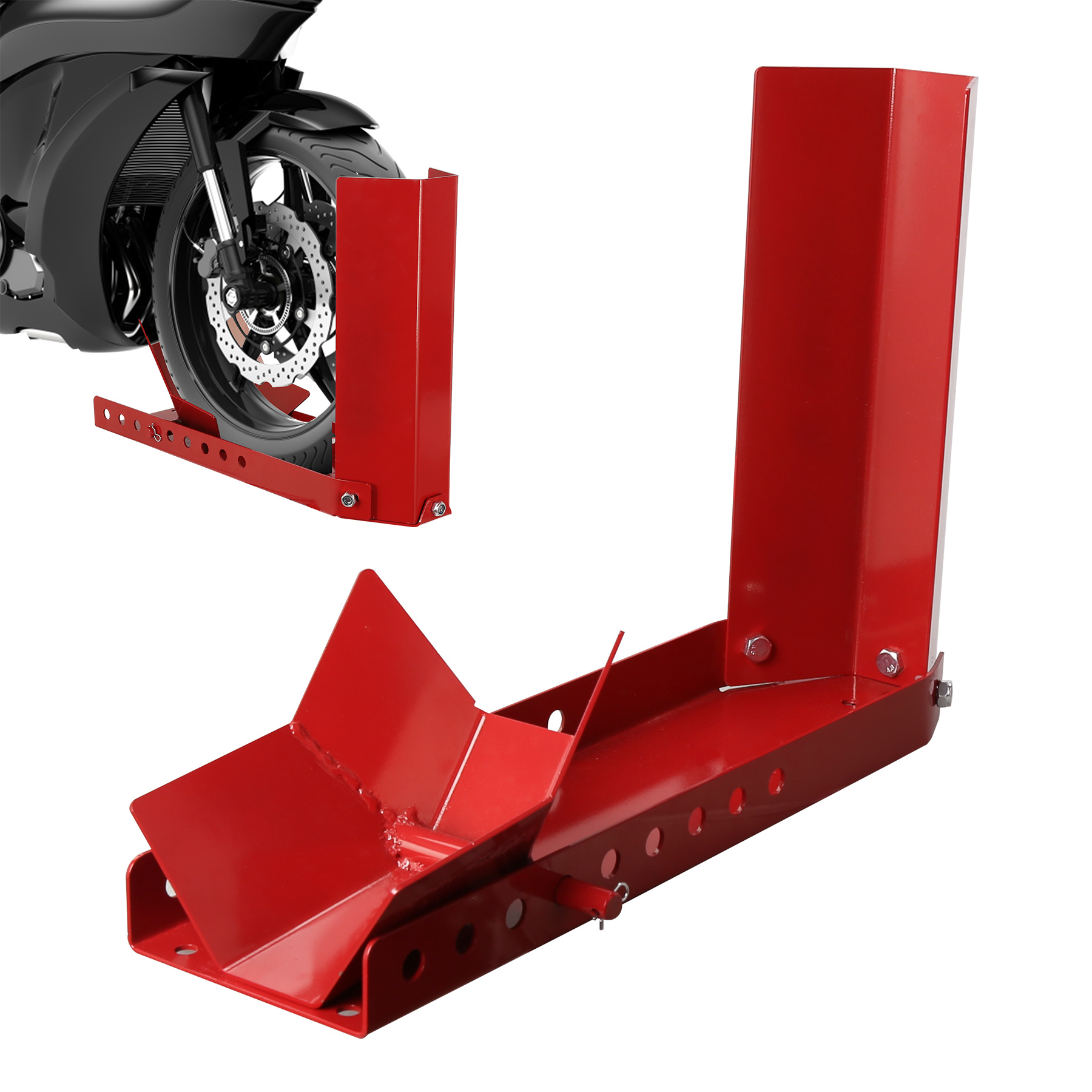 Randaco Motorradständer Radklemme Vorne, Robuste Stahlkonstruktion, 8–24 Zoll, 60–145 Mm, Farbe Rot