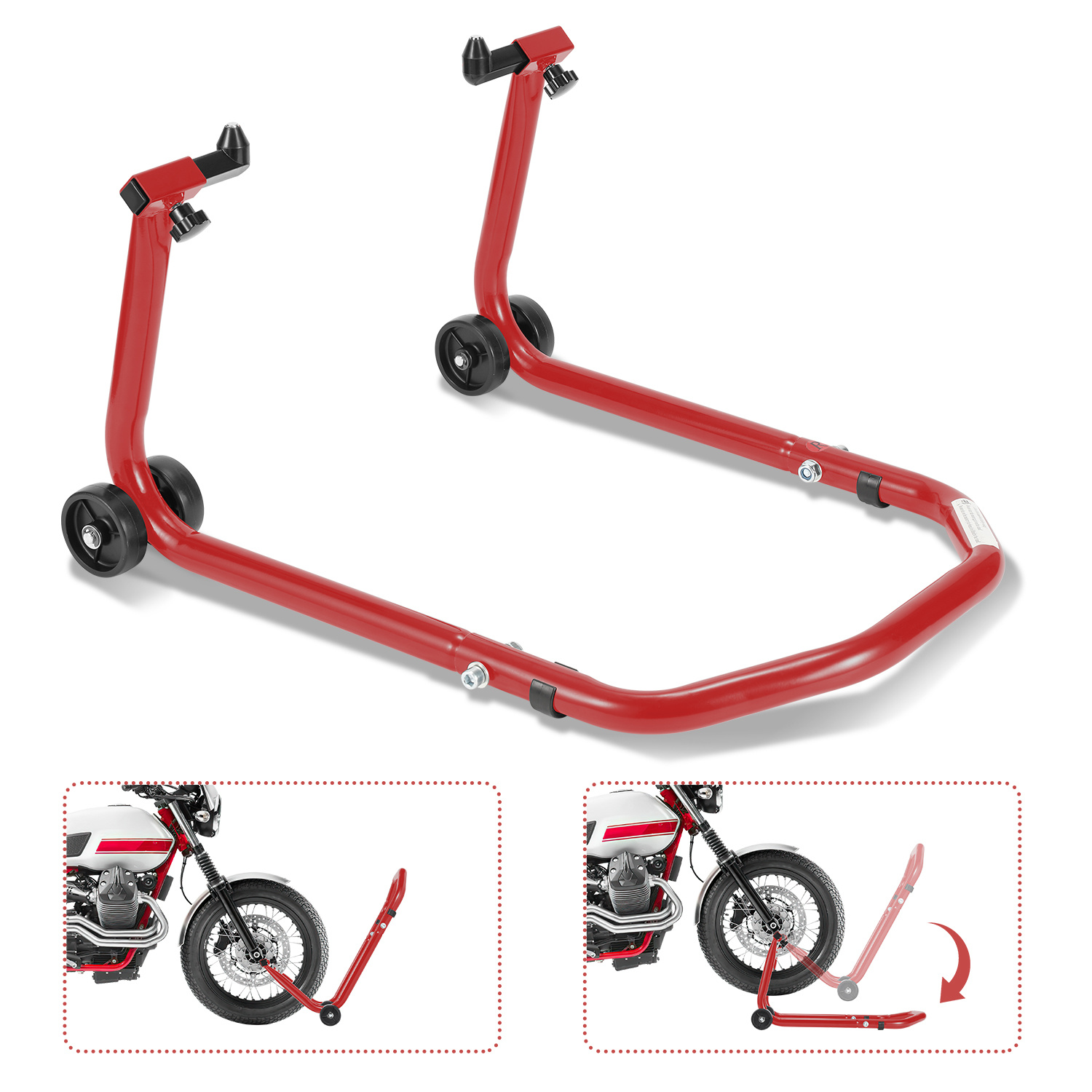 Randaco Motorradständer Vorderradheber, U-förmiger Werkstattständer, Verstellbar 20–28 Cm, Rot