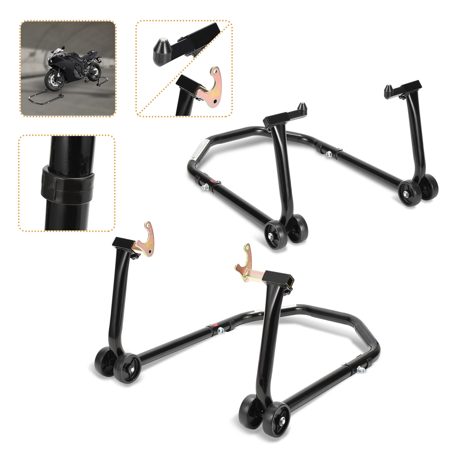Randaco Motorradständer Set Aus Front- Und Heckständer, U-form Stahl, Vorne 20–28 Cm, Hinten 30–40 Cm, Schwarz