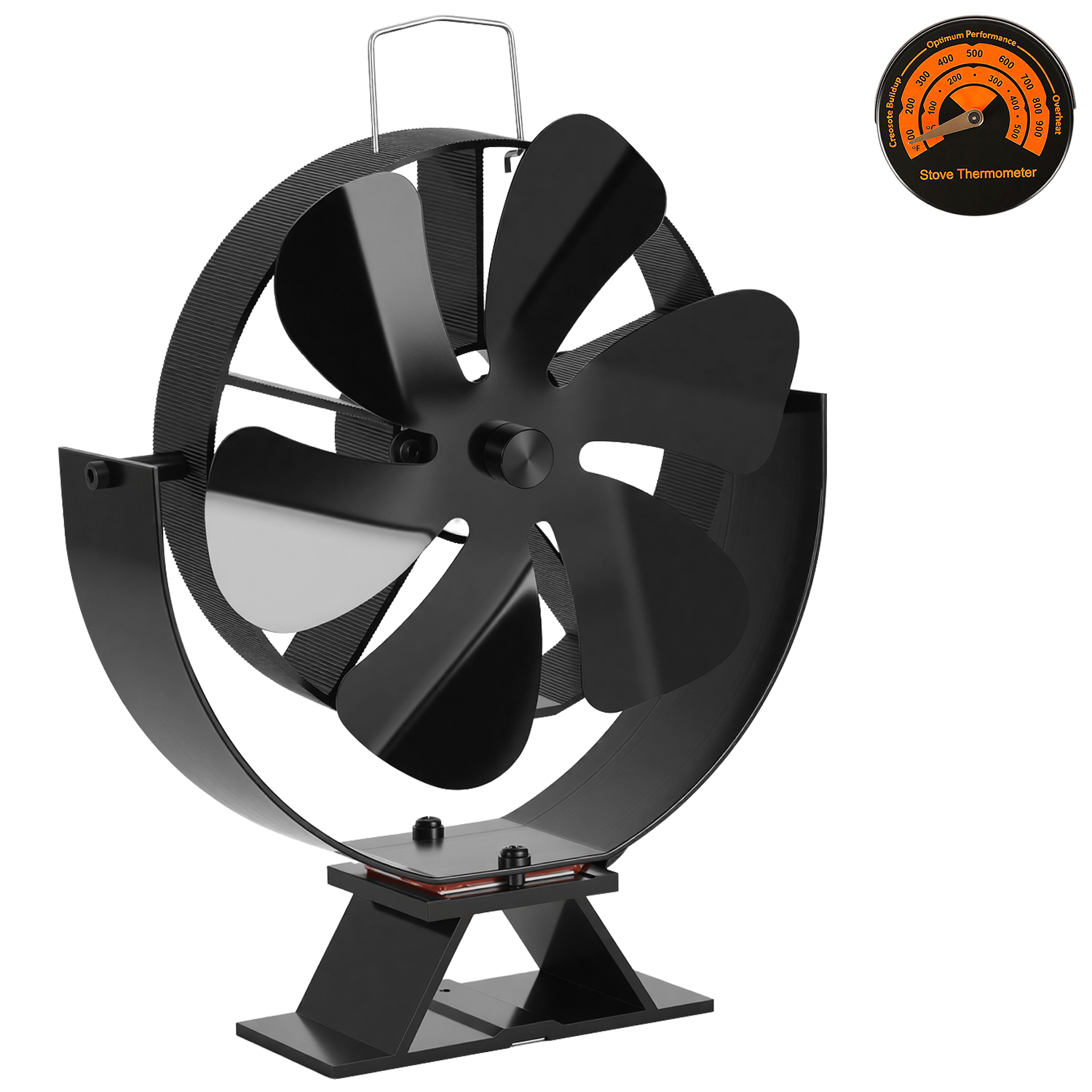 Randaco Kaminofen Ventilator 6 Flügeln Winkelverstellbar Kaminventilator, Ohne Strom, Ofenventilator Inkl. Thermometer Für Kamin, Kaminöfen, Holzöfen, Leise