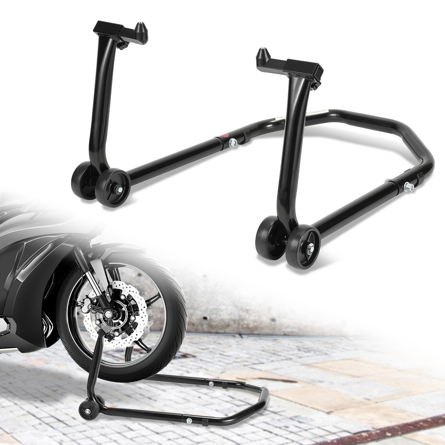 Randaco Motorradständer Vorderradheber, U-förmiger Werkstattständer, Verstellbar 20–28 Cm, Schwarz