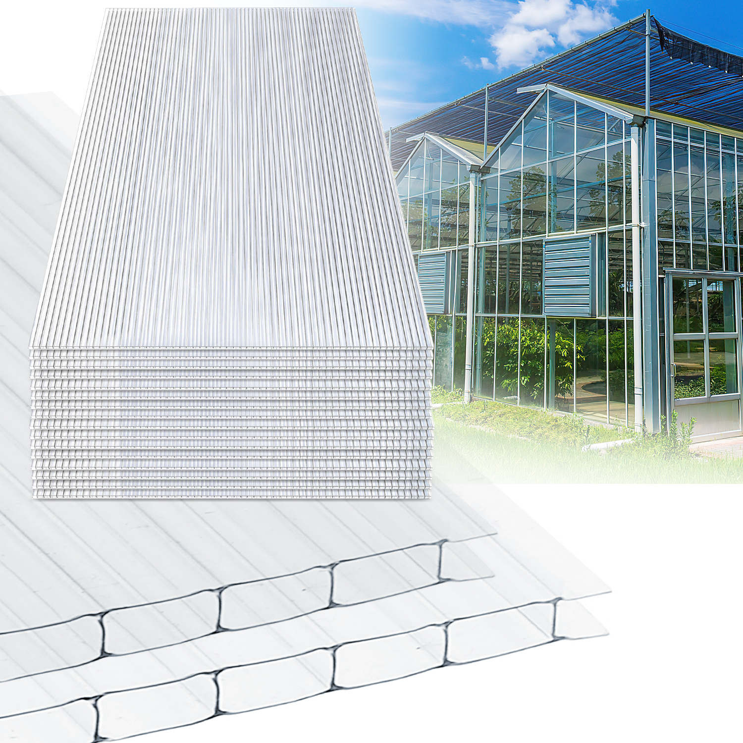Randaco 10x Polycarbonat Hohlkammerplatten 8mm Transparent Hohlkammerstegplatten Uv-beständigen Für Gewächshaus Carports