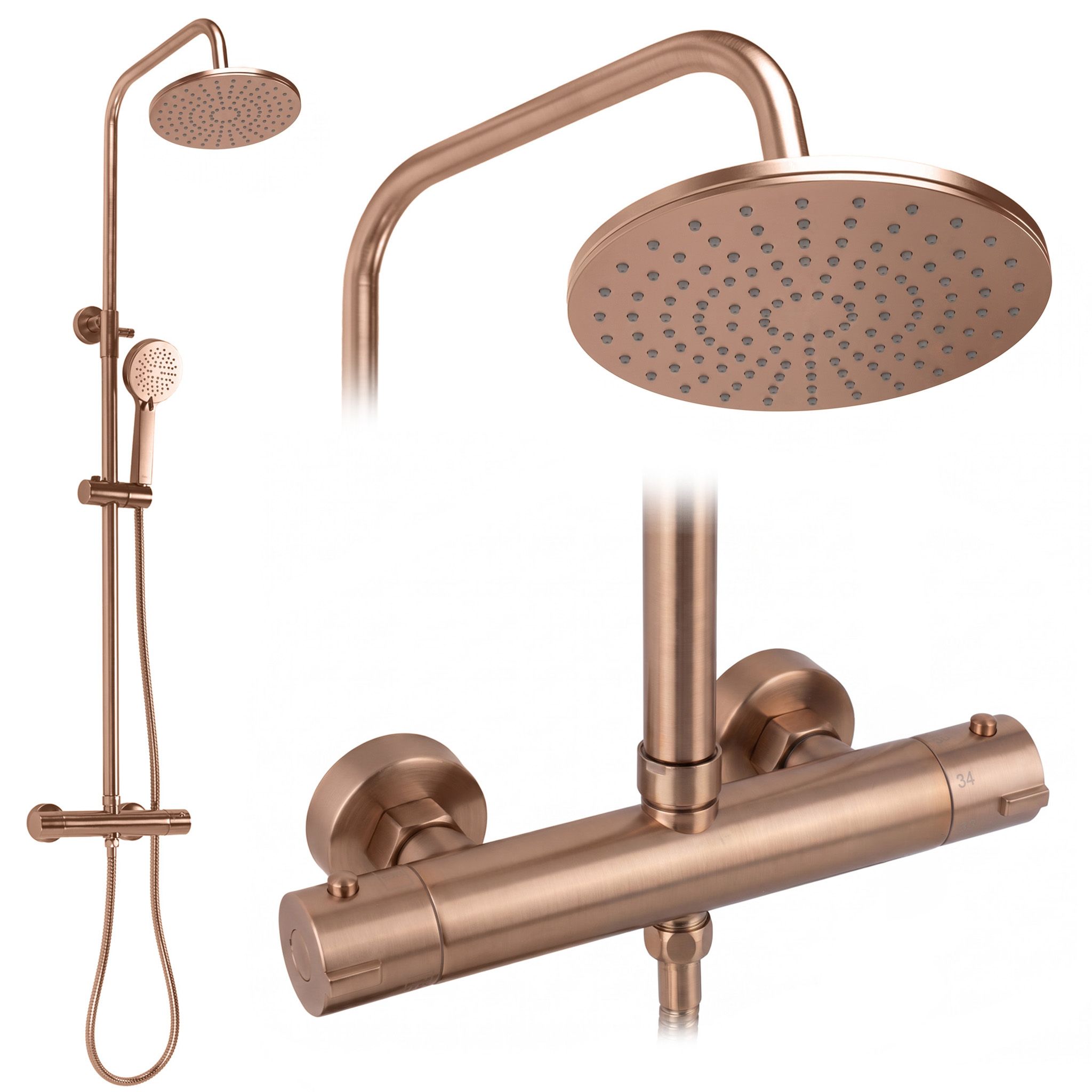 Rea Duschgarnitur Mit Thermostat Parot Light Brush Copper