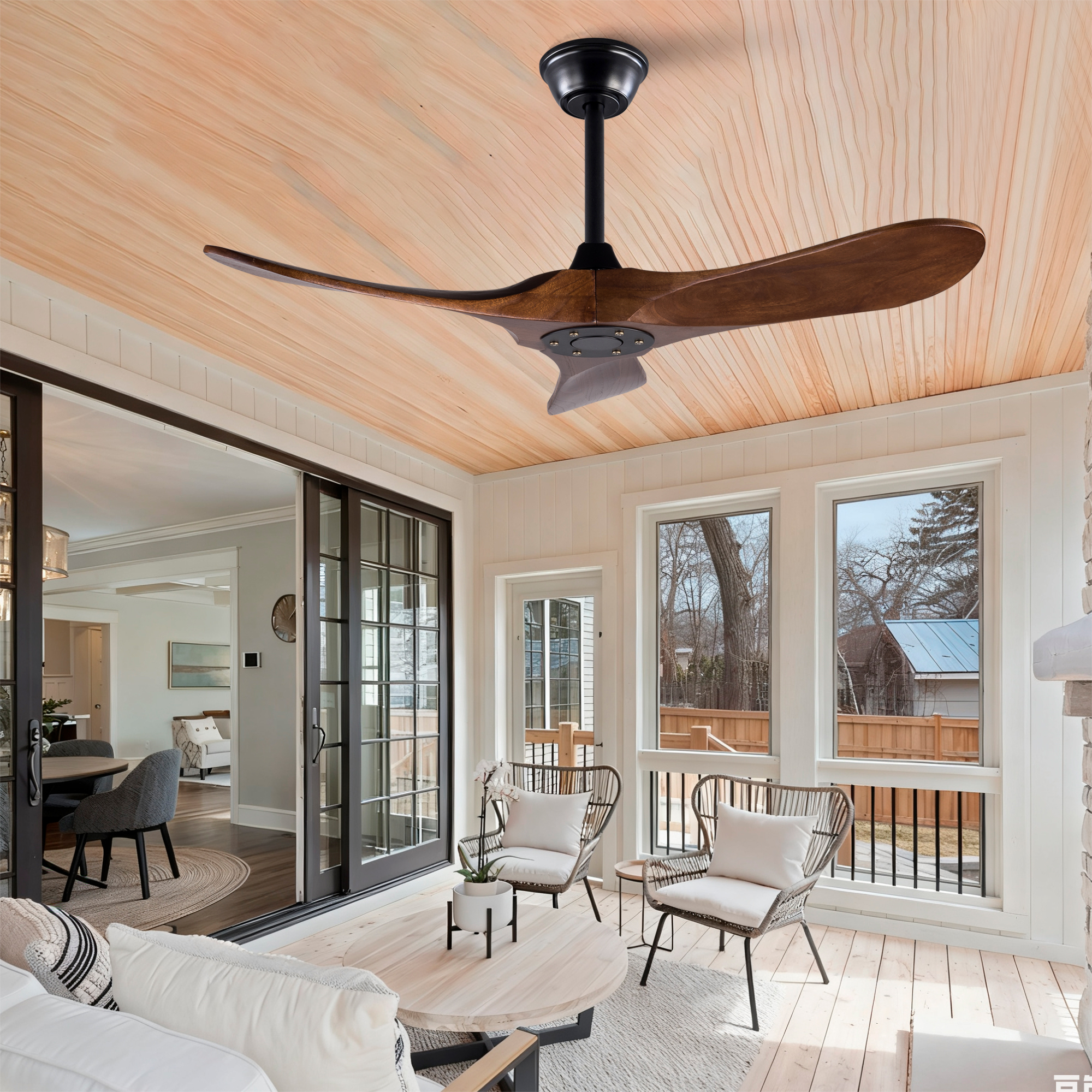 Deckenventilator 42 Zoll (106 Cm) Ohne Licht, Nussbaum-finish, Leiser Dc-motor Und Fernbedienung Für Wohnraum Und Terrasse