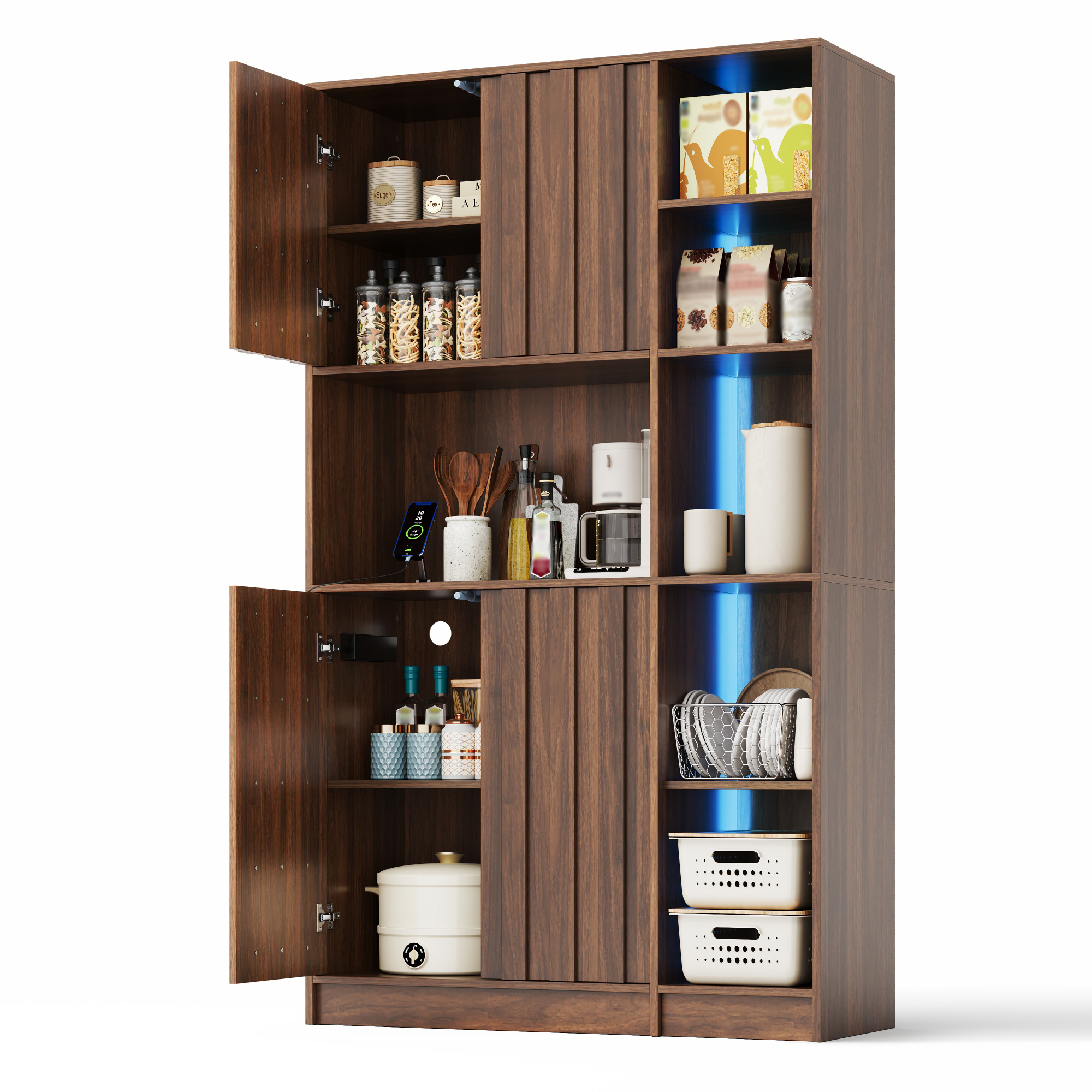Küchenschrank Steckdosen Gewürzregal Weinregal Vitrine Mdf, Led-beleuchtung, 180 X 105 X 40 Cm