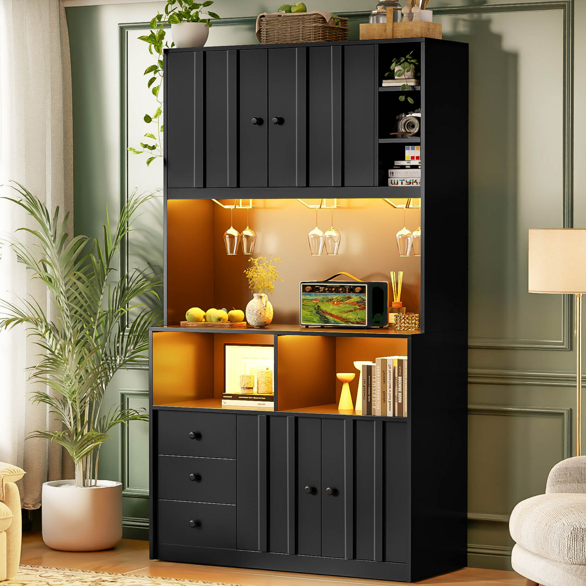 Küchenschrank Led Beleuchtung Steckdosen Weinregal Vitrine, Mdf, 180 Cm
