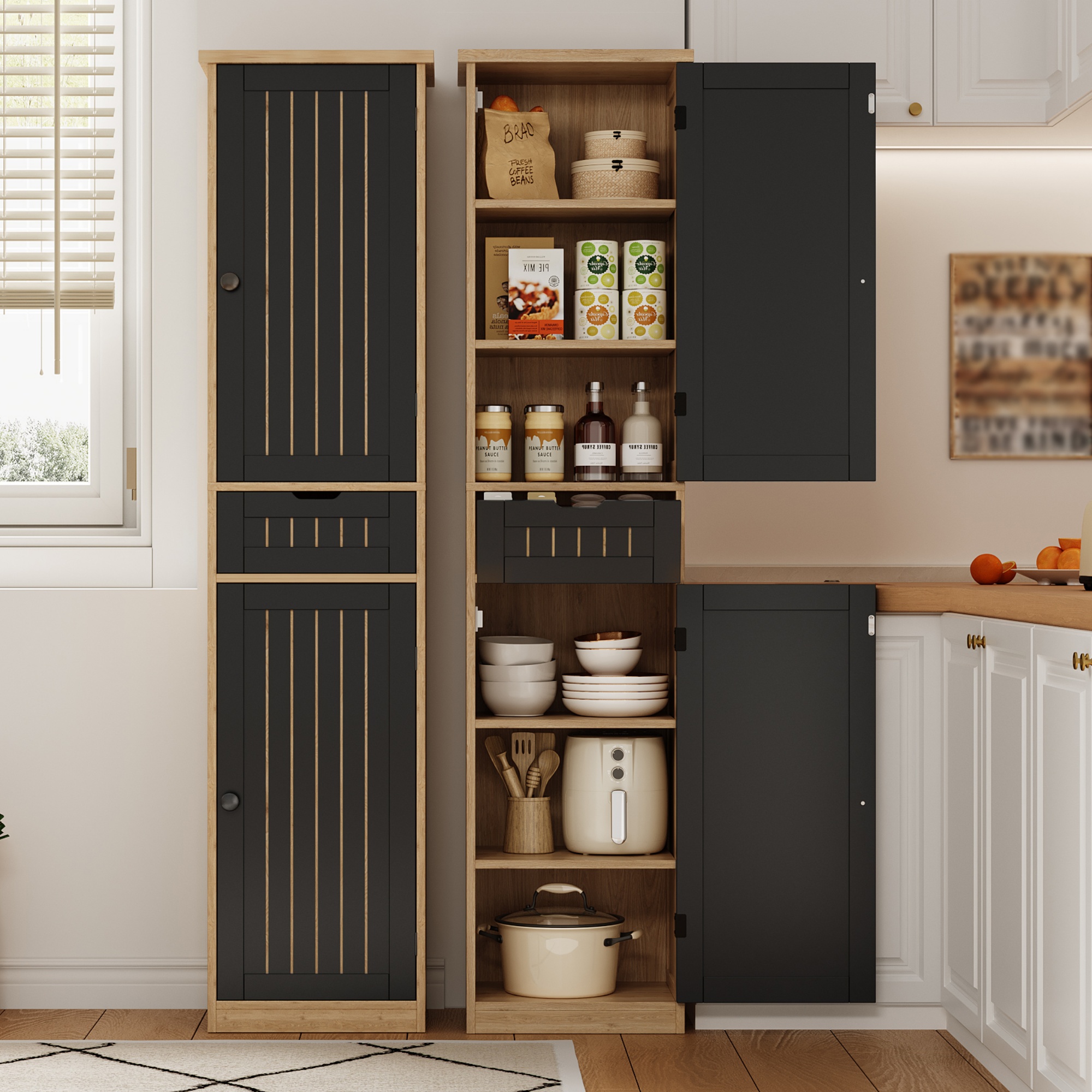Küchenschrank 1 Schublade 2 Türen Mdf Vintage Stil, 170 X 40 X 30 Cm