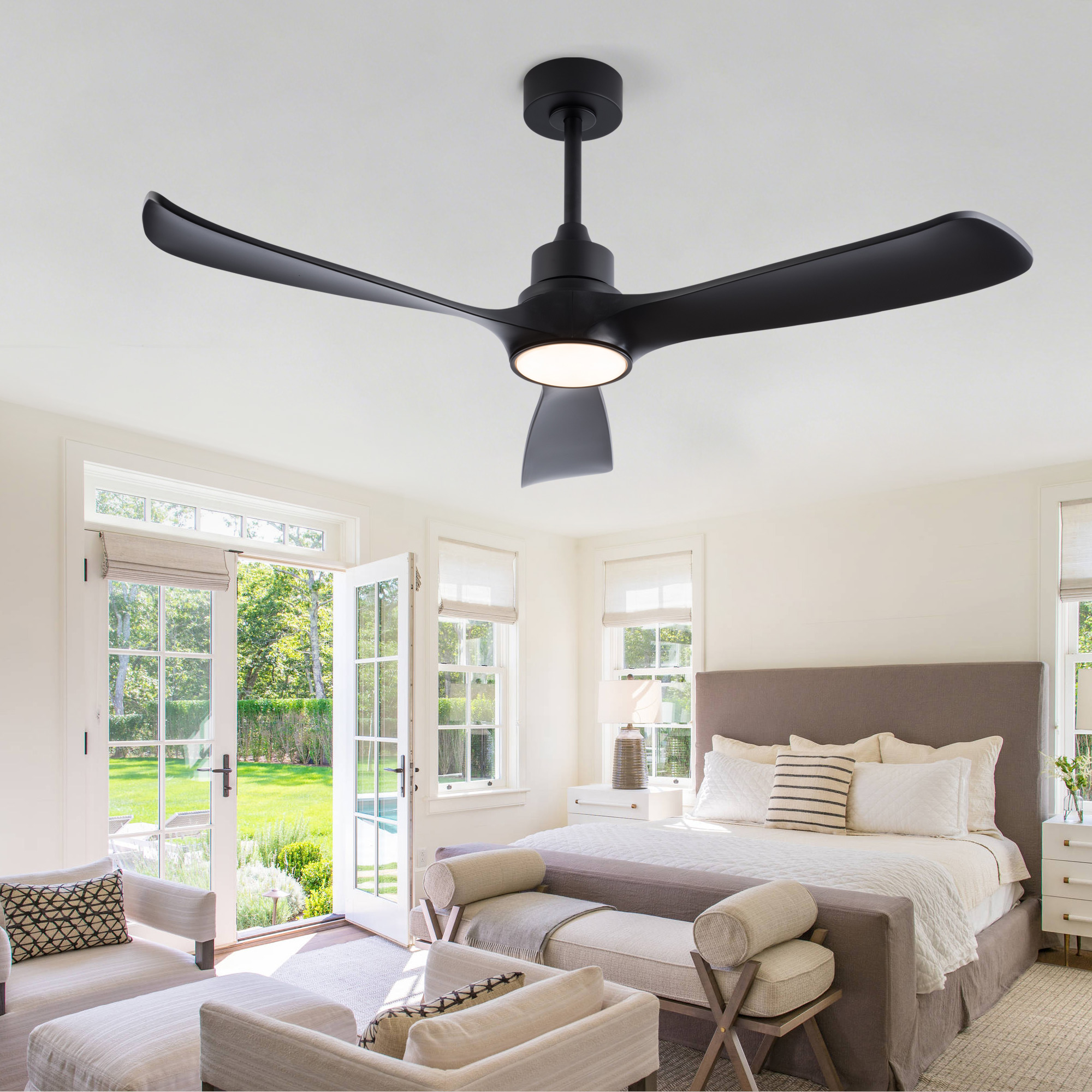 Deckenventilator 52 Zoll Schwarz Mit Licht, 3 Abs-flügeln, Leisem Reversiblen Dc-motor, Fernbedienung Und 3 Farbtemperaturen