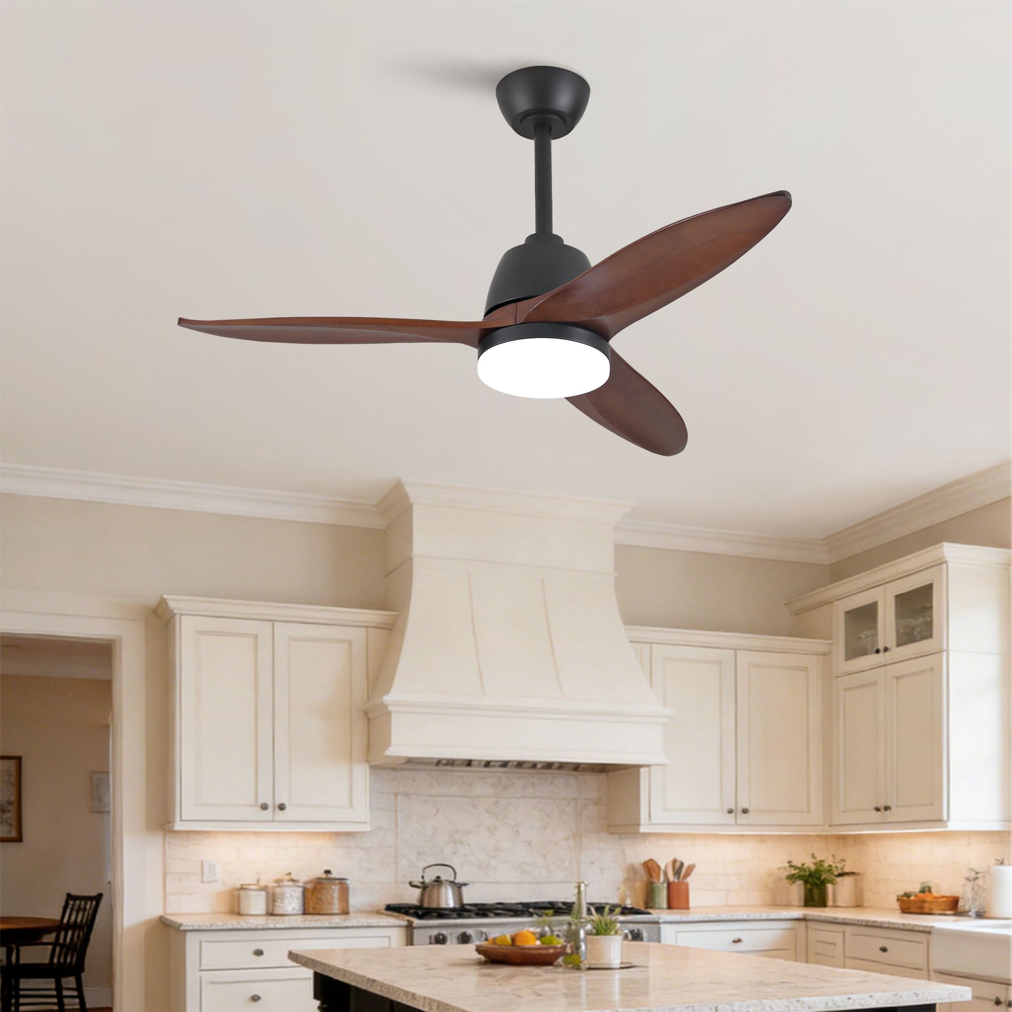 Deckenventilator 42 Zoll Schwarz Mit Dimmbarem Led-licht, 3 Massivholzflügeln, Leisem Dc-motor Und Reversibler Funktion