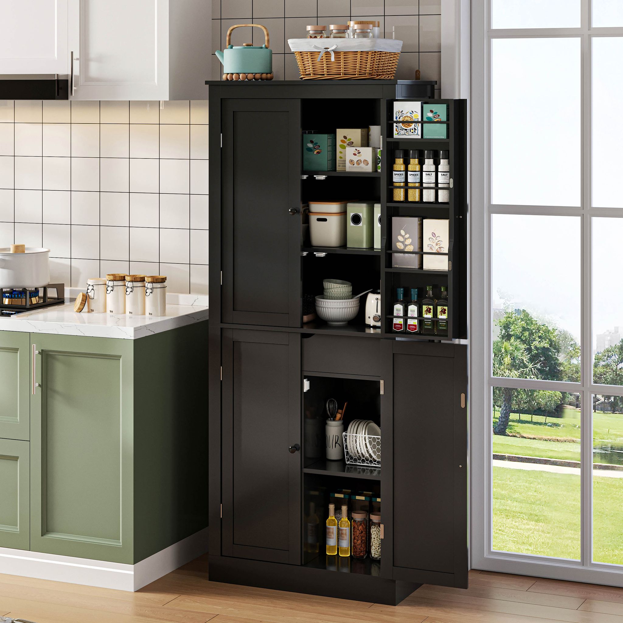 Küchenschrank Multifunktional Schublade Mdf, 182 X 75 X 40 Cm