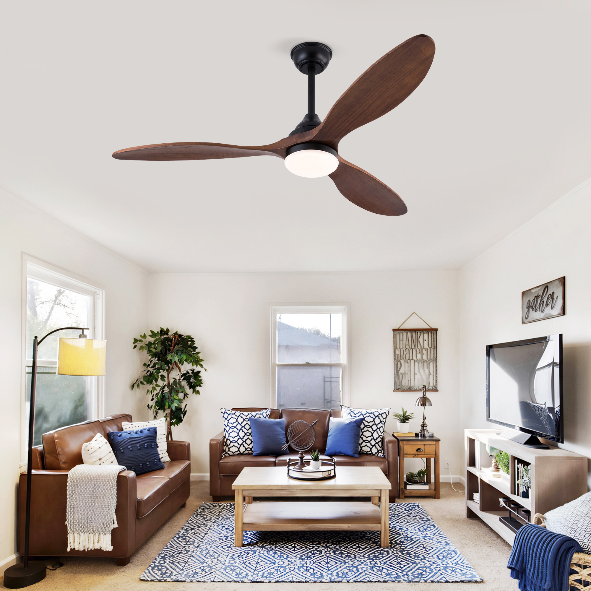 Deckenventilator 52 Zoll Schwarz Mit Licht, Massivholzflügeln, Leisem Dc-motor, Fernbedienung Und Dimmbarer Led-beleuchtung