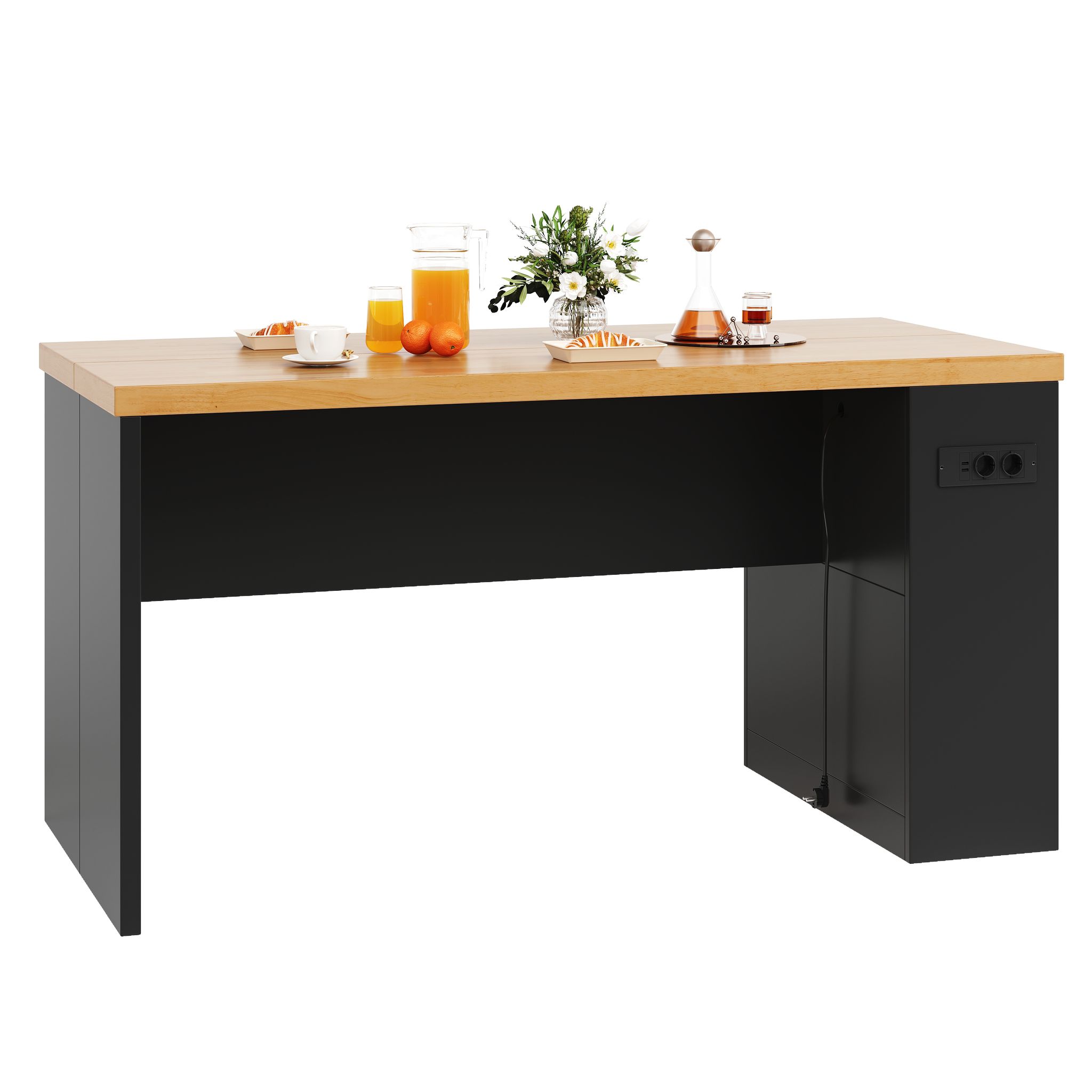 Kücheninsel Led Beleuchtung Steckdosen 3 Ablagen Modern, 155 X 80 X 90cm