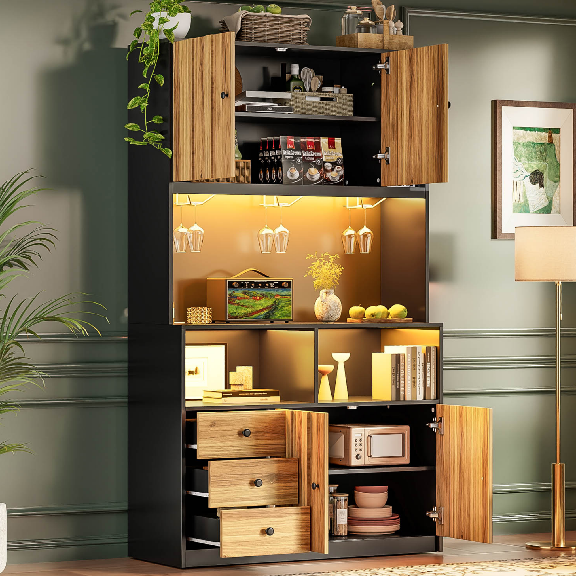 Küchenschrank Led Beleuchtung Steckdosen Weinregal Mdf, 180 Cm