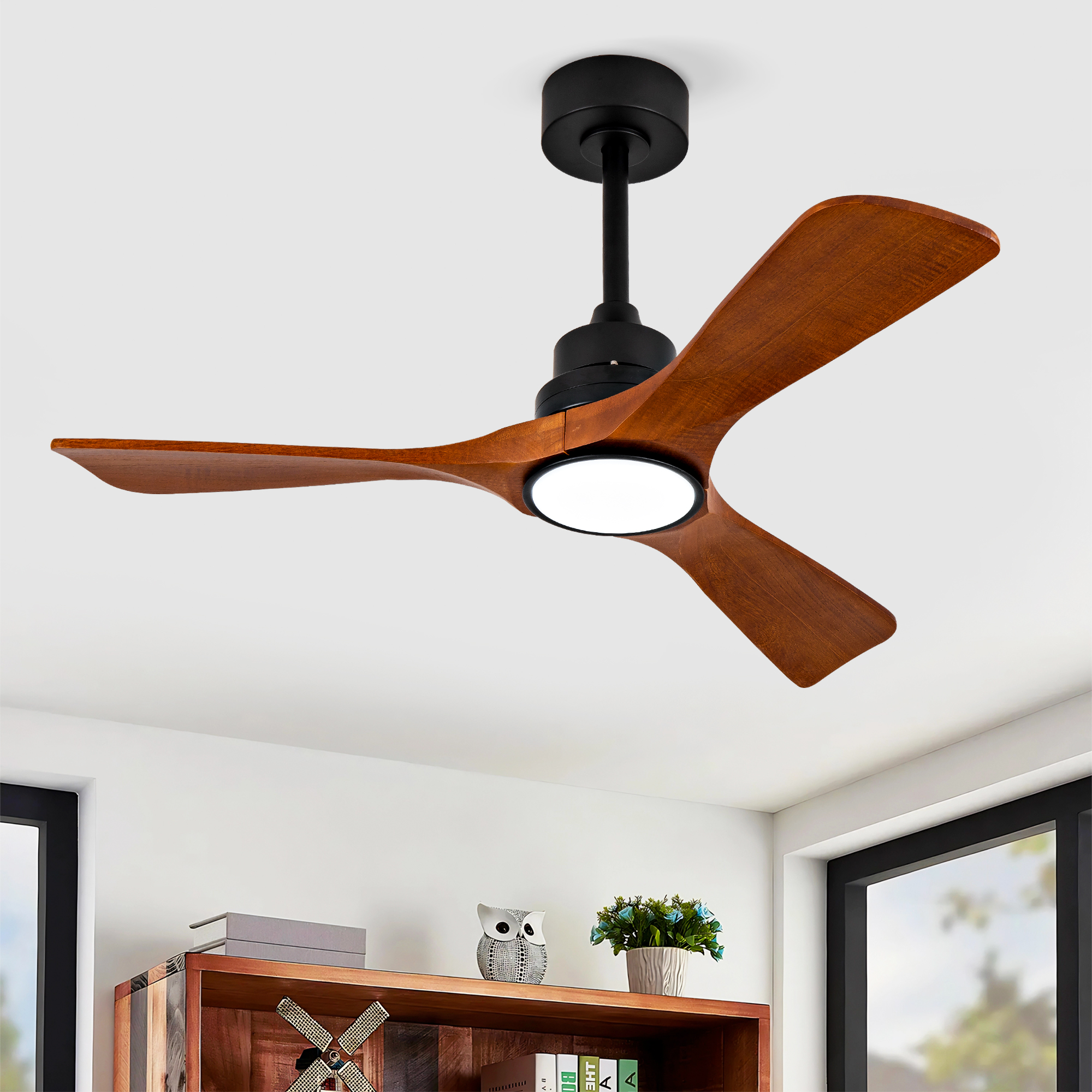 Deckenventilator 42 Zoll (106 Cm) Nussbaum Mit Led-licht, 3 Holzflügeln, Leisem Reversiblen Dc-motor, Fernbedienung Und Wandschalter