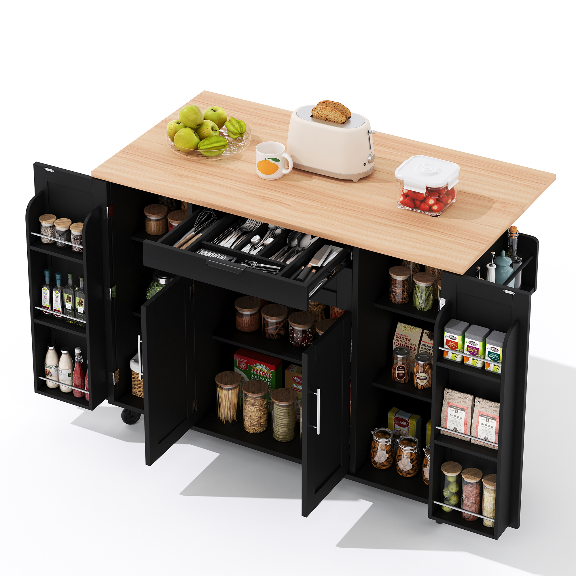 Kücheninsel Rollbar Ausziehbar Mdf Schubladen, 136 X 70 X 92cm