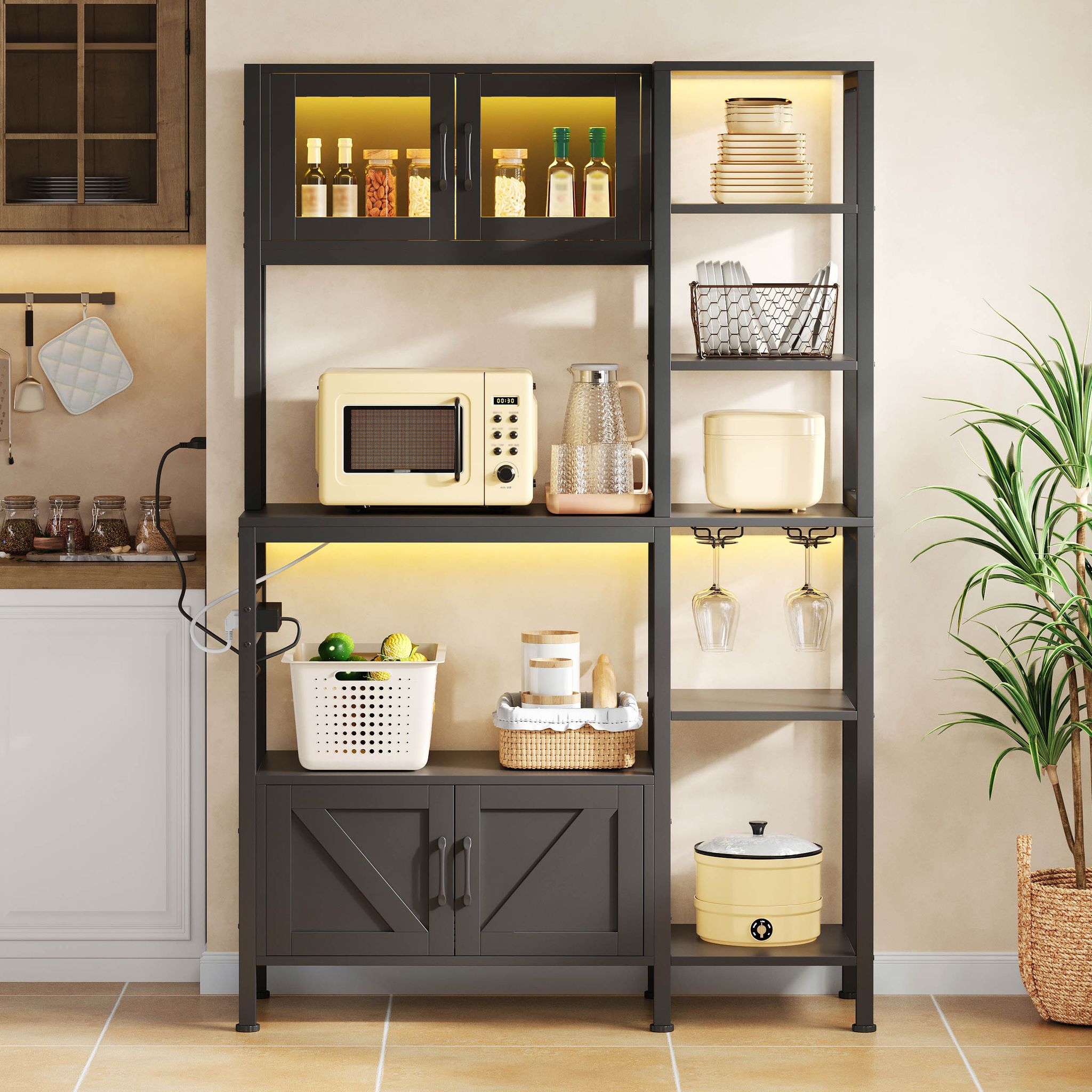 Mikrowellenschrank Steckdosen Glashalter Mikrowellenfach, Led-beleuchtung, 180 X 115cm