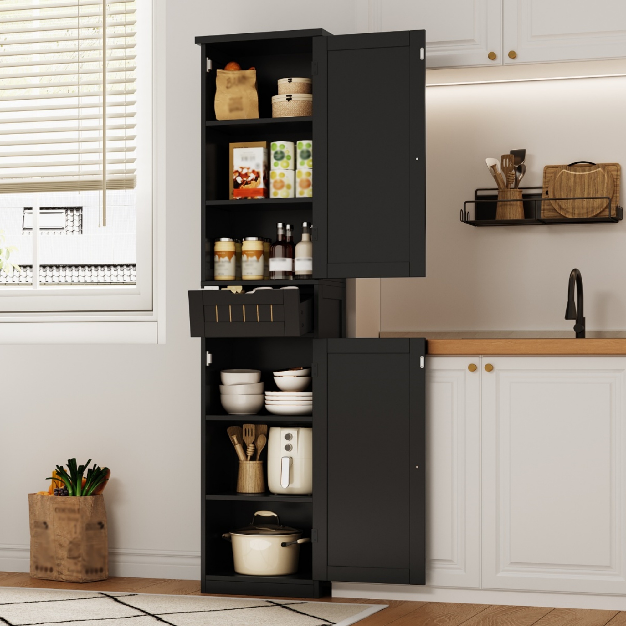 Küchenhochschrank 1 Schublade 2 Türen Mdf Vintage Stil, 170 X 40 X 30 Cm