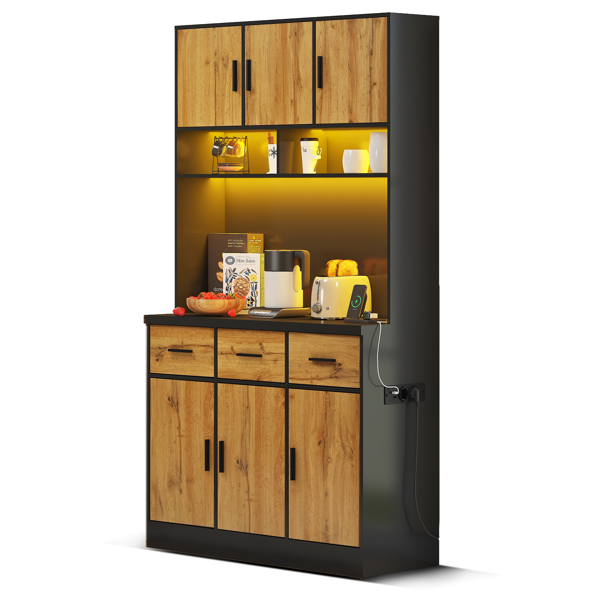 Küchenhochschrank Led Beleuchtung Steckdosen Schubladen, App-steuerung, 100 X 40 X 180cm