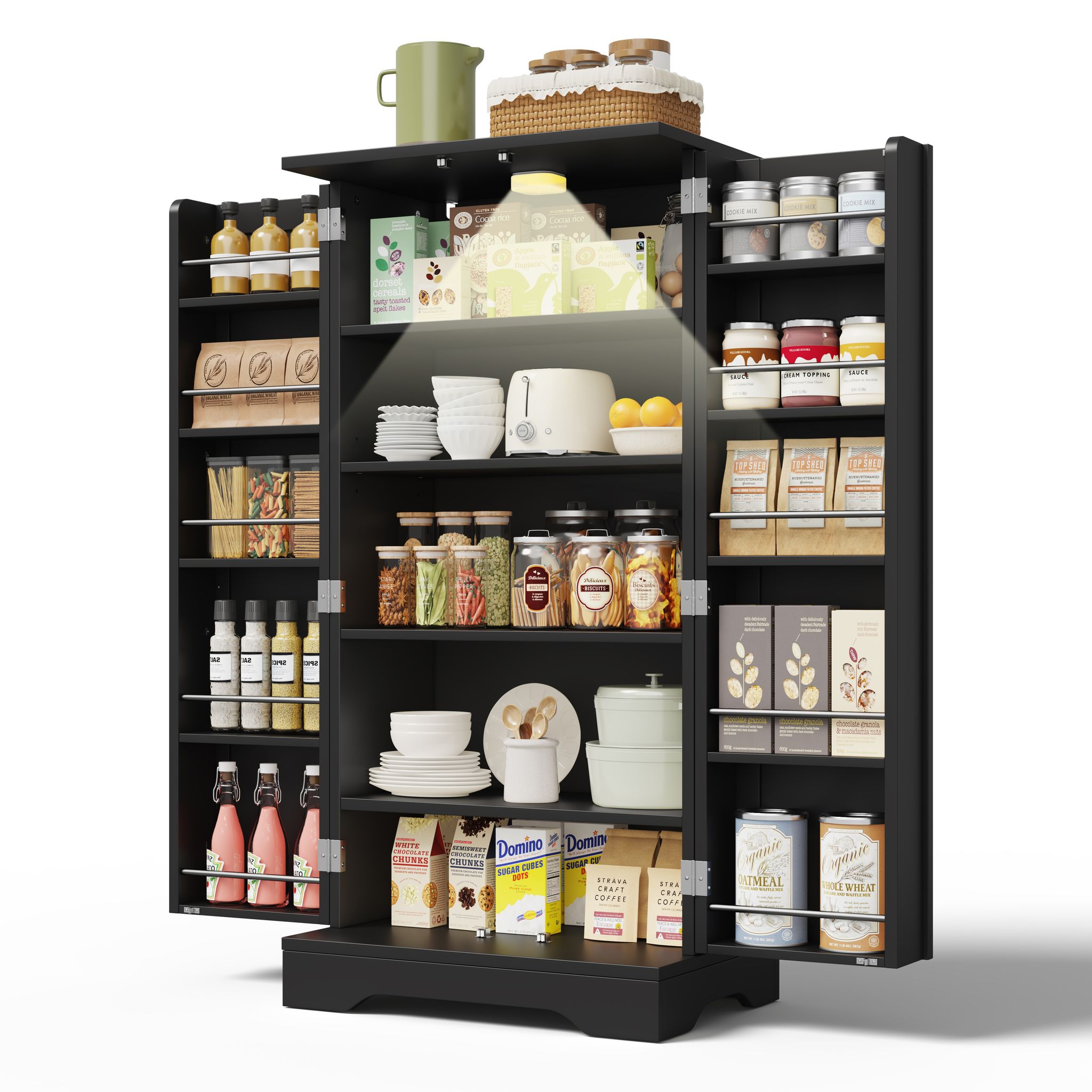Küchenschrank Sensor Led 2 Türen Schwarz, Verstellbare Einlegeböden, 120 X 60 X 40cm