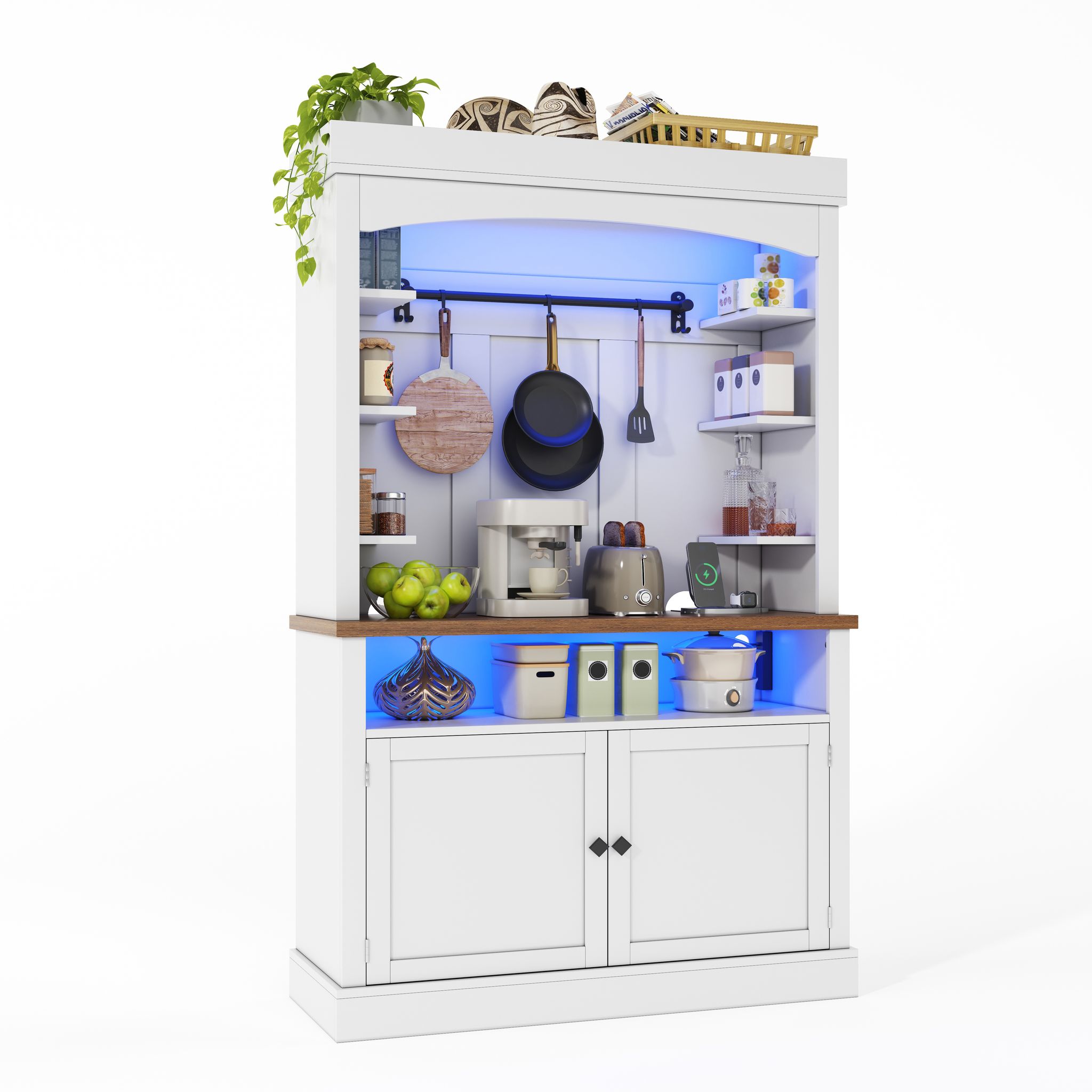 Küchenschrank Led Beleuchtung Steckdosen Vitrine Mdf, 183 Cm