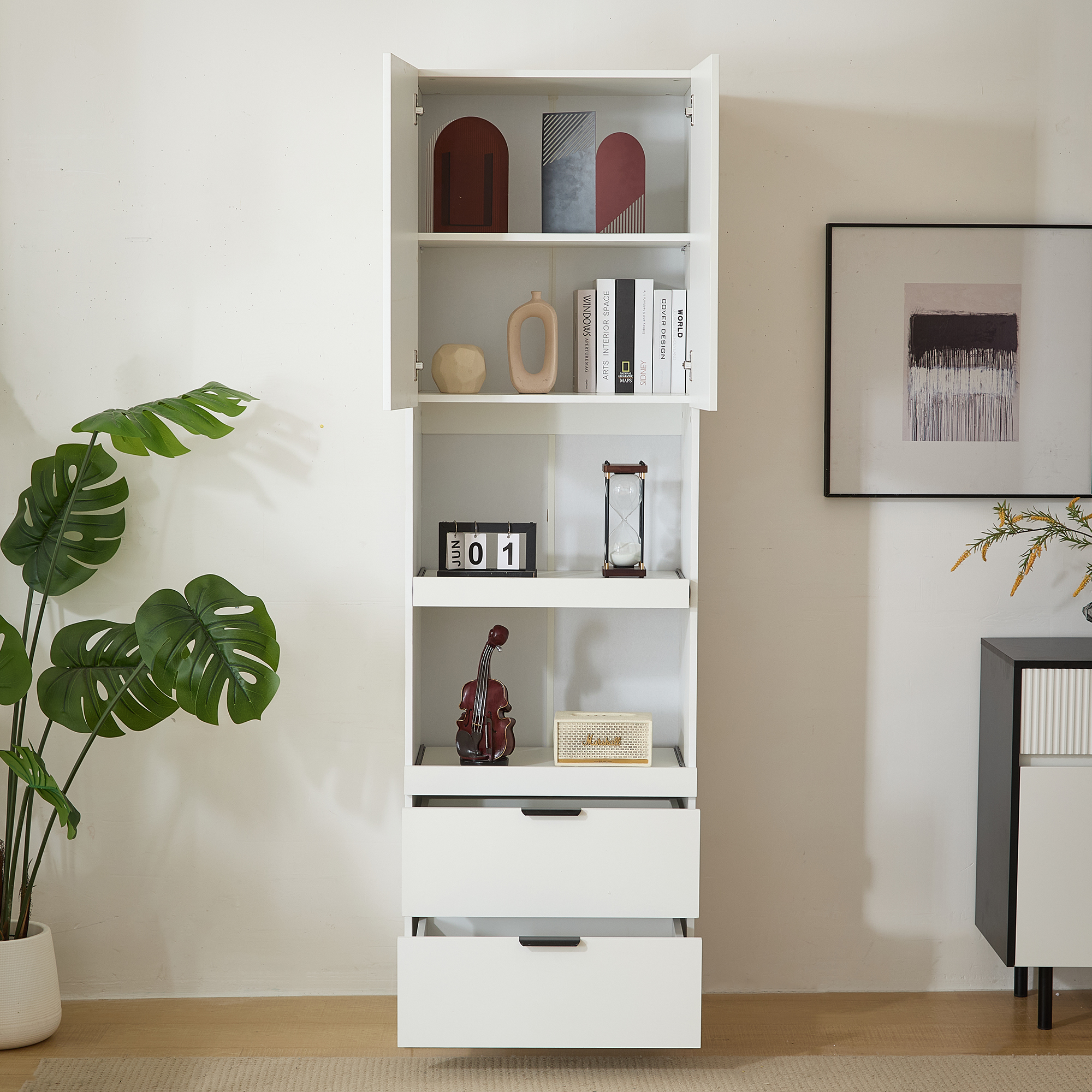 Küchenschrank Mikrowellenfach Weiß Schubladen, 200 Cm