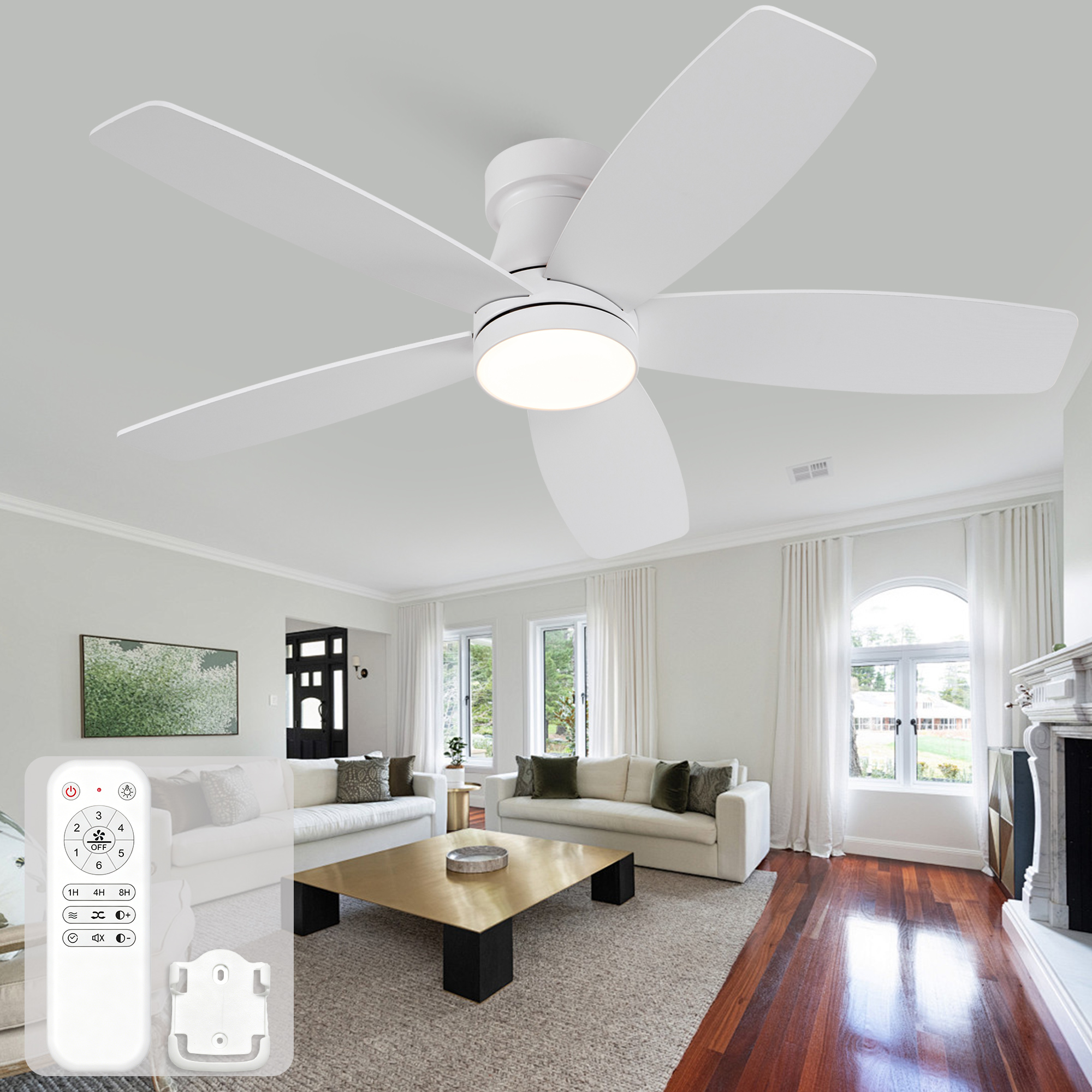 Deckenventilator 42 Zoll Mit Led-licht Und Fernbedienung, Reversible Holzflügel, Leiser Dc-motor, 6 Stufen, 3cct Dimmbar, Flach