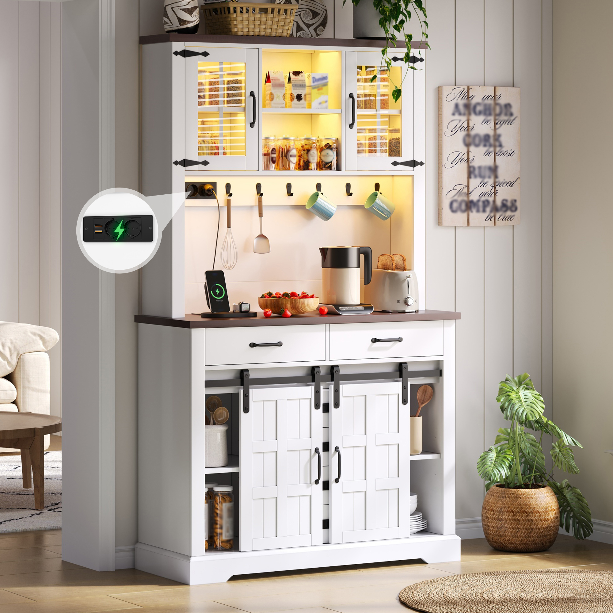 Küchensideboard Led Beleuchtung Steckdosen 6 Schubladen, 180 X 108 X 40 Cm