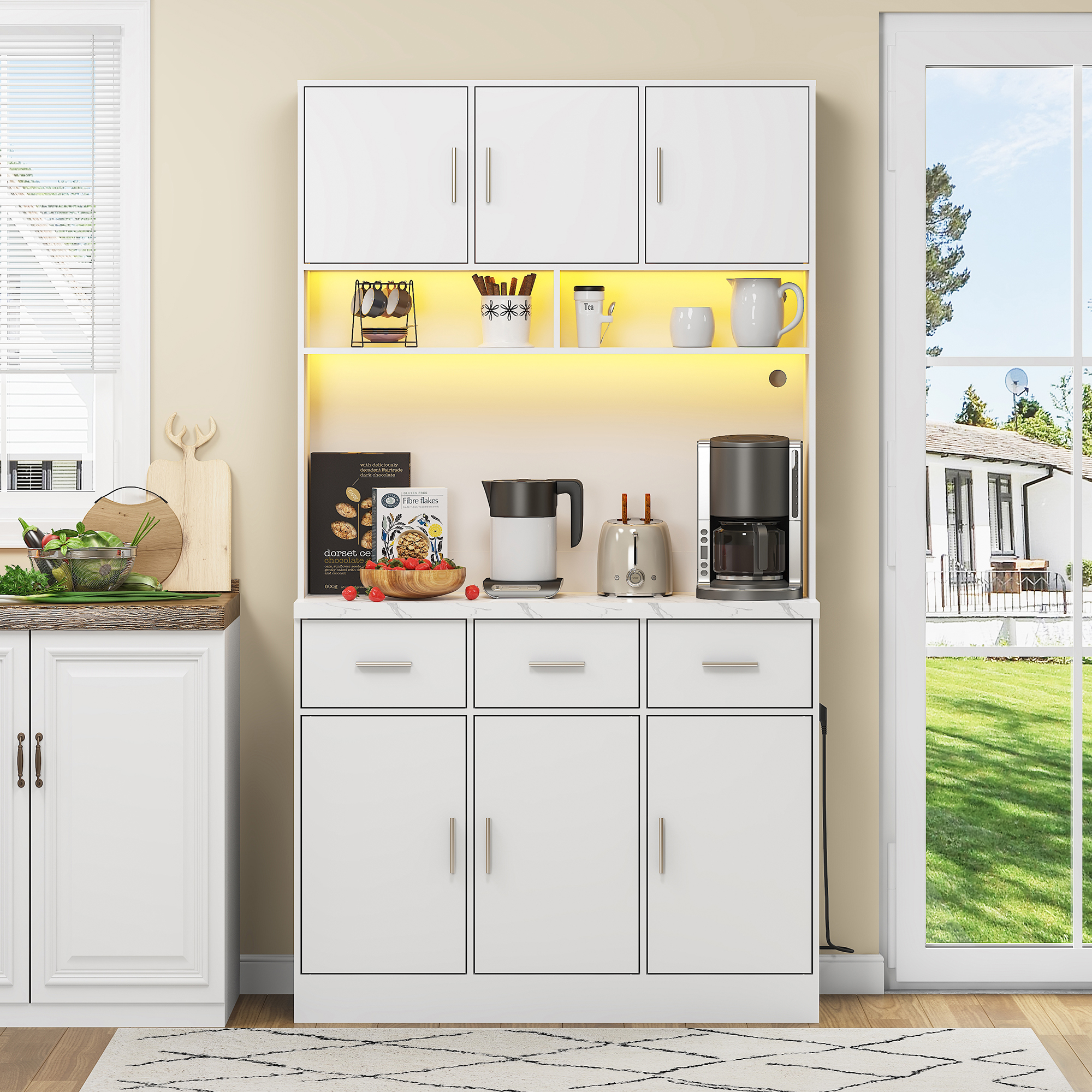 Küchenhochschrank Led Beleuchtung Steckdosen Weiß, App-steuerung, 100 X 40 X 180cm