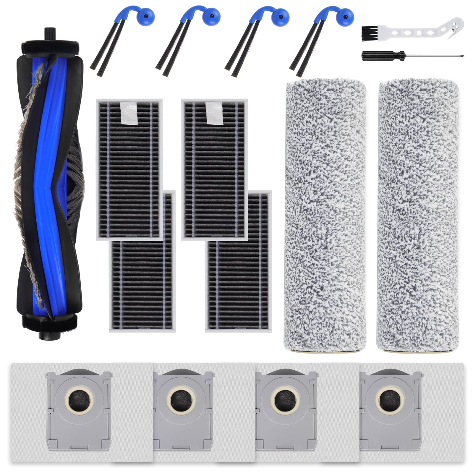 Zubehör Ersatz Für Ecovacs Deebot X9 Pro Omni, T80s Omni X11 Pro Omni Saugroboter, 1 Hauptbürste, 4 Filter, 4 Seitenbürsten, 2 Mopp Reinigungswalze, 4 Antibakterielle Staubbeutel