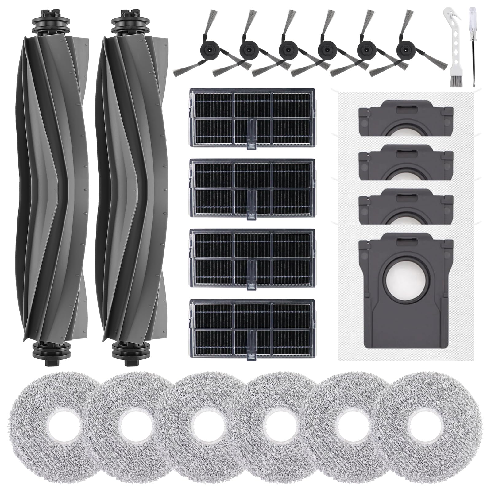 Zubehör Ersatz Für Dreame L50 Ultra Ae, L10s Ultra Gen 3, L40 Ultra X40 Ultra Complete, Mova P50/p70 Pro Ultra Saugroboter - 2 Hauptbürste 4 Filter 6 Seitenbürsten 6 Wischtücher 4 Staubbeutel
