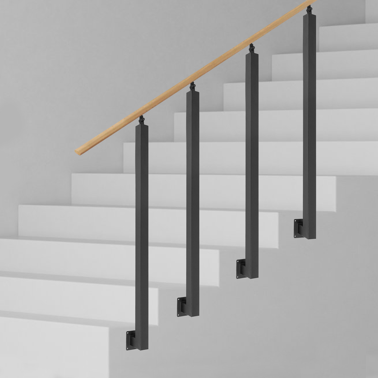 4er-set Quadratische Geländerpfosten (100 Cm) Mit Seitlicher Befestigung – Um 43° Verstellbare Geländerpfosten Aus Eisen, Geeignet Für Terrassen, Balkone Und Treppen