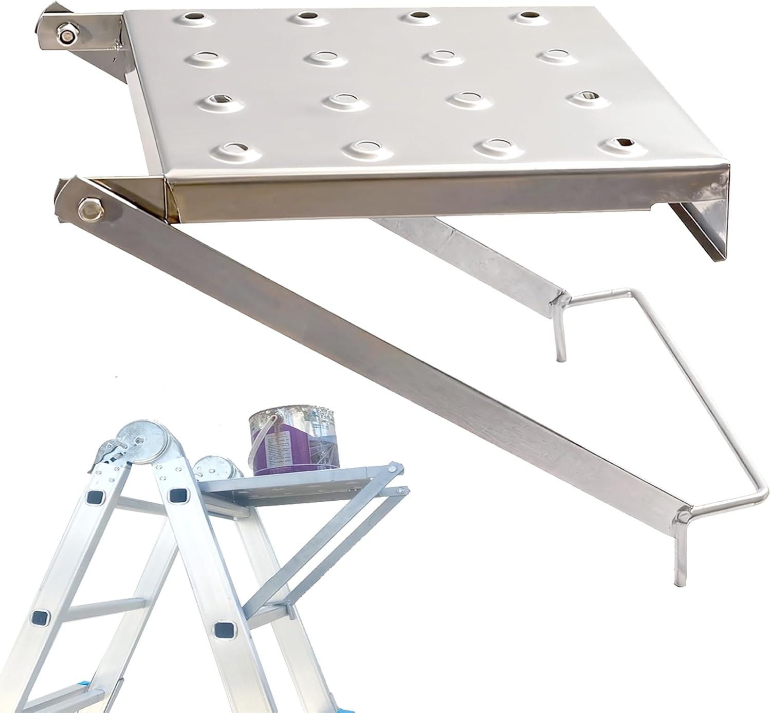 Leiter Tritt Ladder Platform, Arbeitsplattform Leiter Zubehör Edelstahl Einhängetritt Stabiler Arbeitspodest Zum Einhängen In Leitern Stehleitern Anlegeleitern Trittfläche Max 150kg