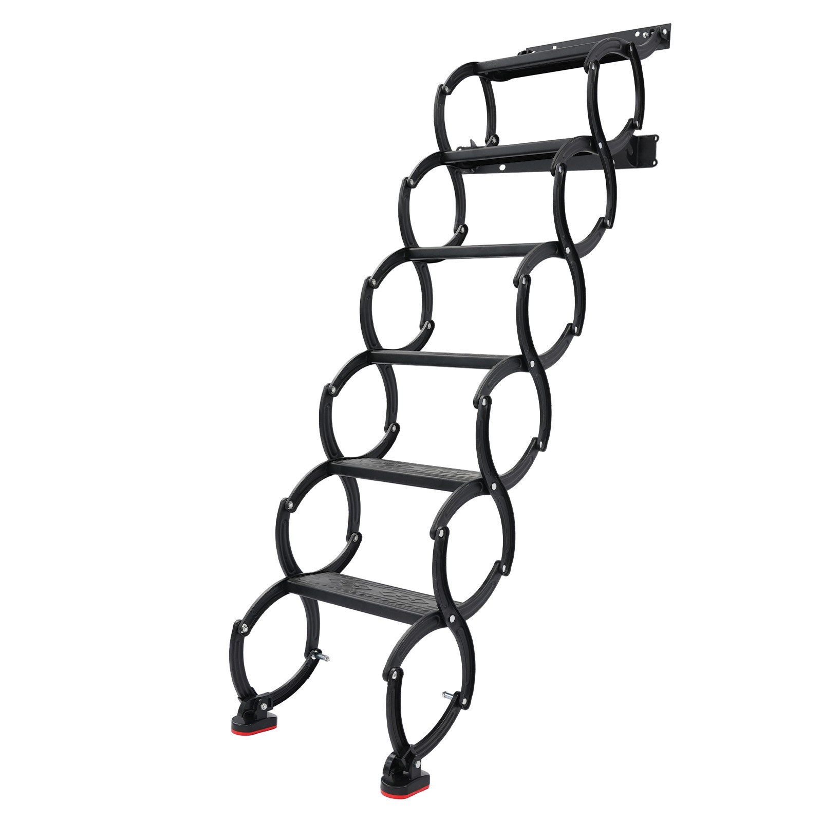 Einziehbare Wandklapptreppe – Schwarz – 6 Stufen – Manganstahl – Tragkraft 200 Kg/stufe – Rutschfest – Für Dachboden, Werkstatt