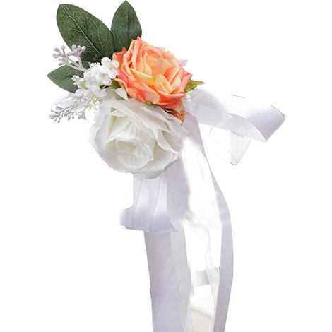 Künstliche Rosen Für Stuhllehnen, Florale Rosen Für Hochzeitsstühle Mit Blättern Und Bändern (x)