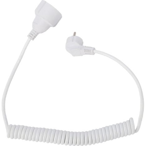3 X 1 Mm² Verlängerungskabel, Spiralverdrahtet Mit Stecker, 0,8–2 M, Flexibel, Ip20, 16 A, Für Heimbüro, Außenbereich, Baustelle, Weiß, Eu