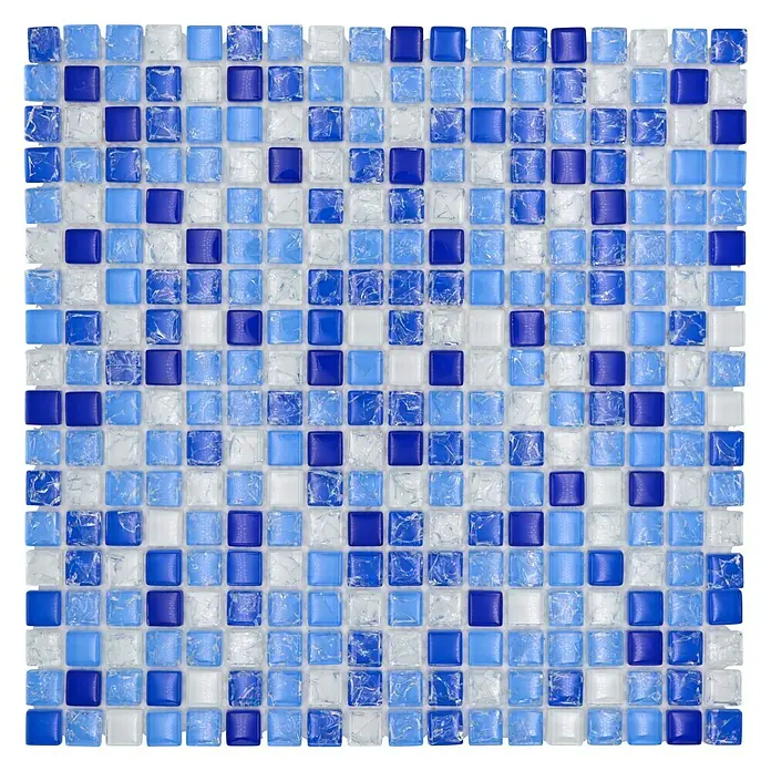 Mosaikfliese Quadrat Crystal Mix XIC 1077 (30 x 30 cm, Weiß/Blau, Glänzend)