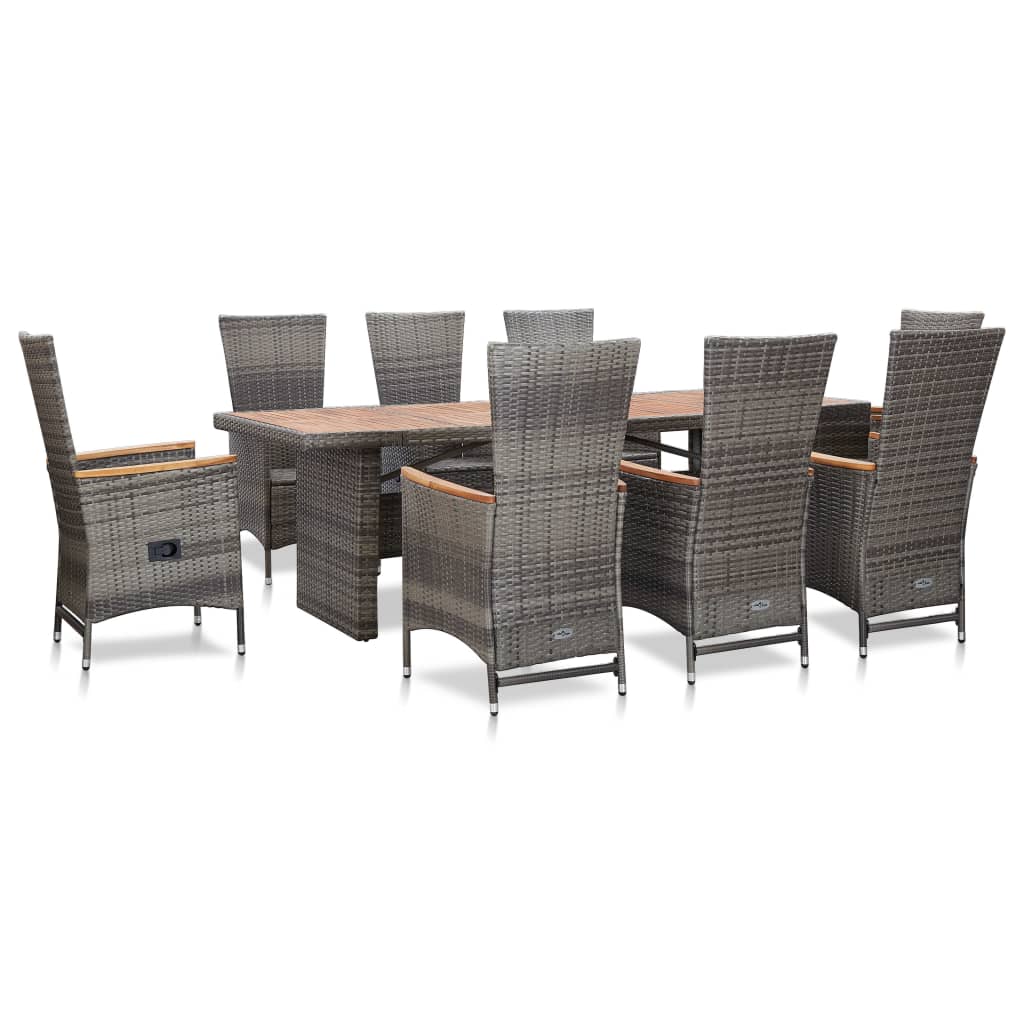 vidaXL 9-tlg Garten-Essgruppe mit Auflagen Poly Rattan Grau Modell 7