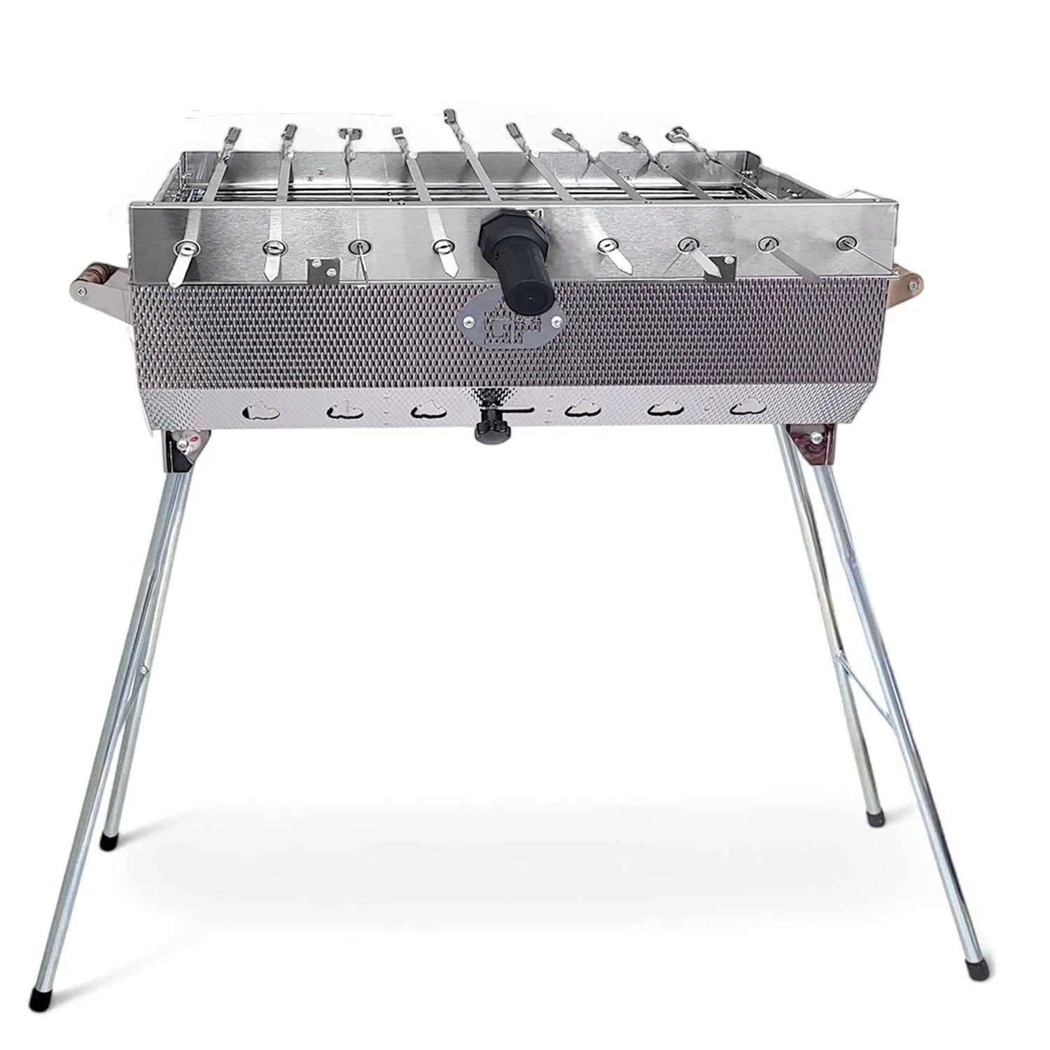 Grillpeter Mangal Set Taschkent Schaschlikgrill mit 9er Drehspieß Spieße Motor