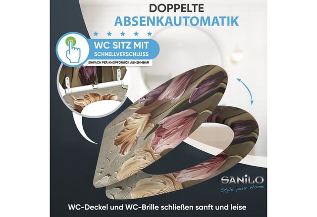 SANILO WC Sitz mit Absenkautomatik Top Fix Tulpen