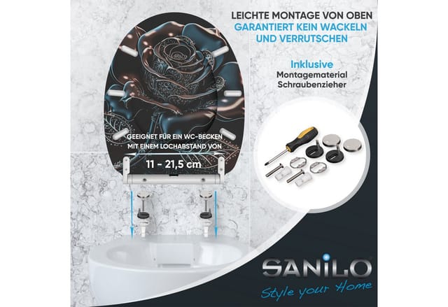 SANILO WC Sitz mit Absenkautomatik Top Fix Black Rose