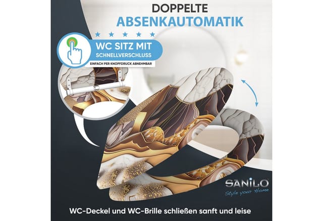 SANILO WC Sitz mit Absenkautomatik Top Fix Marmor Gold