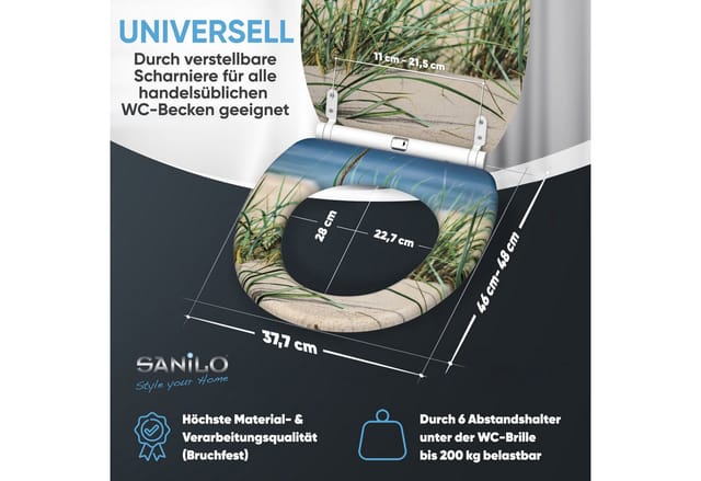 SANILO WC Sitz mit Absenkautomatik Top Fix Dunetide