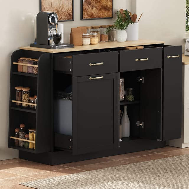 okwish Sideboard mit Schubladen Abfallfach Küche 133x40x86cm Schwarz
