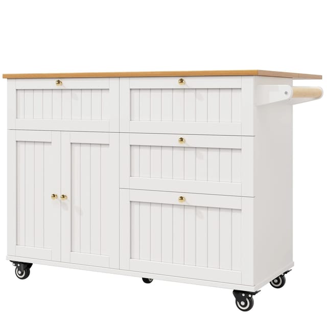 okwish Kücheninsel mit Ausziehfunktion Speicherraum Küche 133 x 70x 88cm Weiß