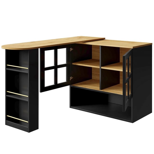 okwish Sideboard mit Drehfunktion Esszimmer 138-204x39x102.5cm Schwarz