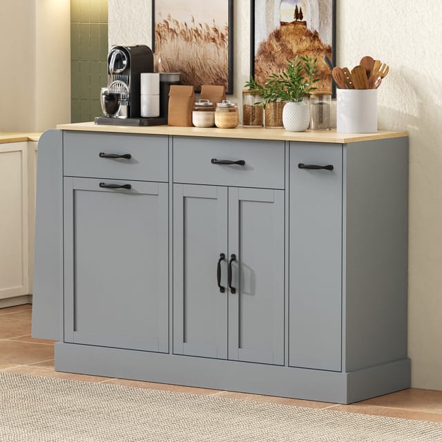 okwish Sideboard mit Schubladen Abfallfach Küche 133x40x86cm Grau