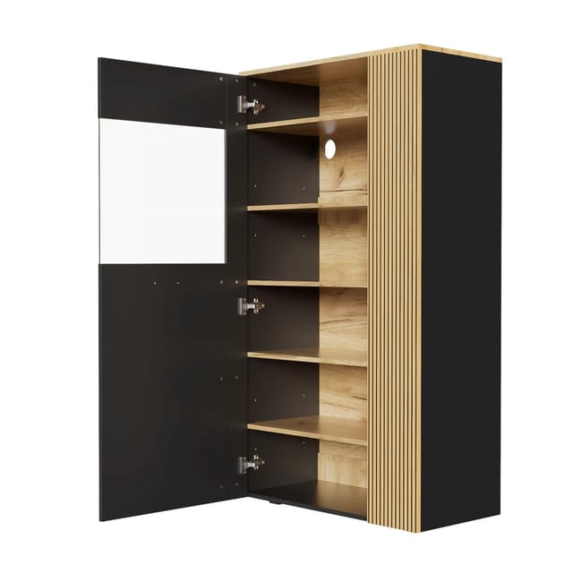 okwish Aufbewahrungsschrank mit LED Regalen Wohnzimmer 80 x 40 x 146 cm Schwarz