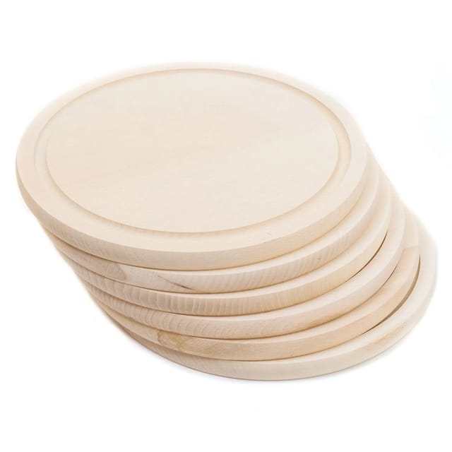 HolzFee Frühstücksbrettchen Rund Holz Set 6-teilig Ø 25 x 1,5 cm